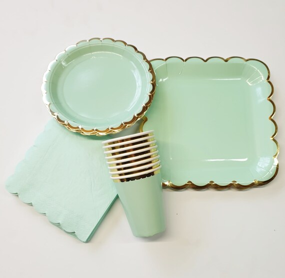 pastel green paper plates