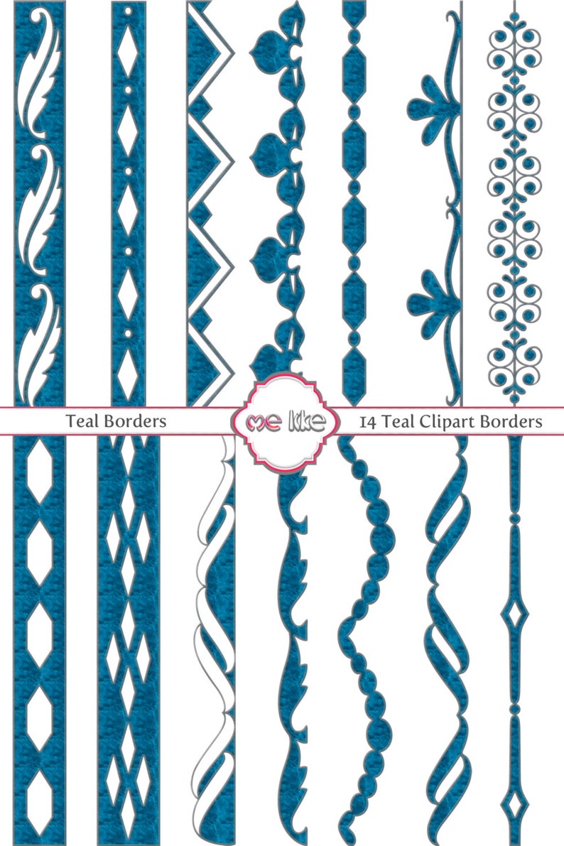 14 Digital Bordersteal Borders Clip Art Setindividual PNG Etsy