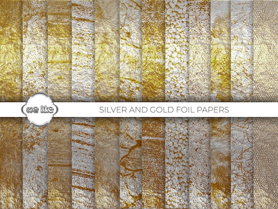 Download Digital Gold And Silver Foil Paper Pack Gold Textures Silver Etsy