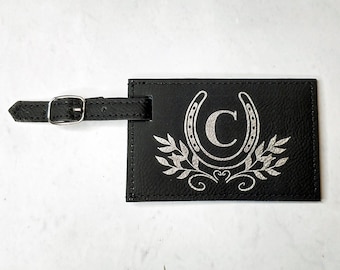 Monogrammed Equestrian Leather Luggage Tag