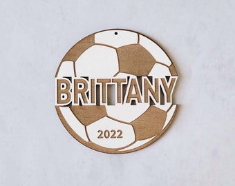 Personalized Soccer Football Wooden Christmas Ornament