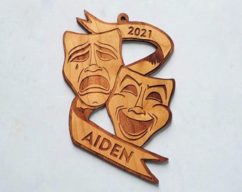 Personalized Theater Masks- Tragedy and Comedy Masks- Wooden Christmas Ornament