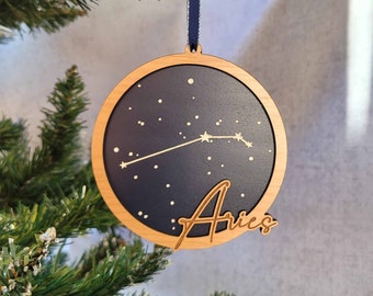 ARIES Constellation - Zodiac Ornament - Wooden Christmas Ornament - with optional personal message on back.