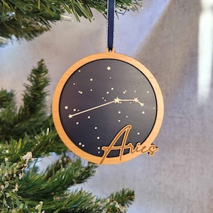 ARIES Constellation - Zodiac Ornament - Wooden Christmas Ornament - with optional personal message on back.