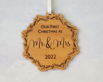 Couples First Christmas Wooden Ornament- with optional personalized message