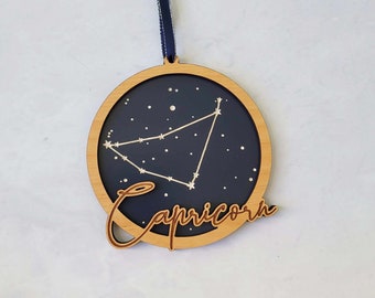CAPRICORN Constellation - Zodiac Ornament - Wooden Christmas Ornament - with optional personal message on back.