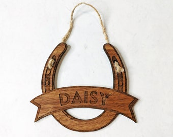 Personalized Horseshoe Wooden Christmas Ornament- Gift for Horse Owner
