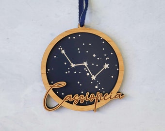 CASSIOPEIA the Queen Constellation - Zodiac Ornament- Wooden Christmas Ornament - with optional personal message on back.