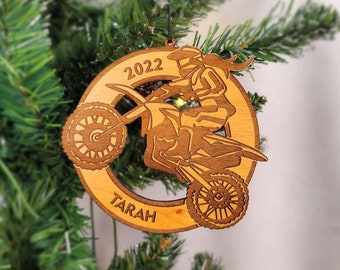 Personalized Motocross- Dirtbike- Supercross- Male or Female Wooden Christmas Ornament, Motorcycle Gift