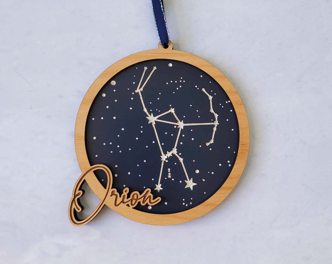 Featured listing image: ORION Constellation - Zodiac Ornament- Wooden Christmas Ornament - with optional personal message on back.