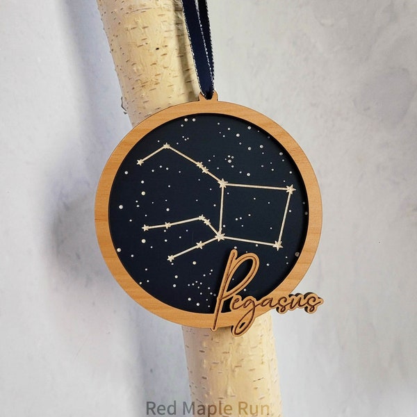 PEGASUS Constellation - Zodiac Ornament- Wooden Christmas Ornament - with optional personal message on back.