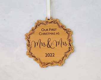 Couples First Christmas Wooden Ornament- with optional personalized message