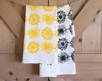 Sunflower Kitchen Towel, Hand Printed, Flower Towel, Cotton Towel