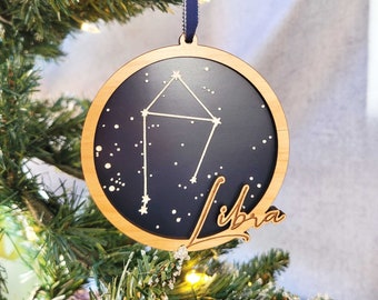 LIBRA Constellation - Zodiac Ornament- Wooden Christmas Ornament - with optional personal message on back.