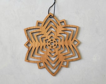 Large 5 inch Wooden Snowflake Ornament- Design 4 in Cherry