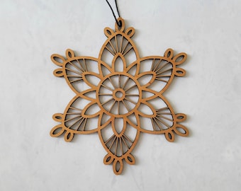 Large 5 inch Wooden Snowflake Ornament- Design 1 in Cherry