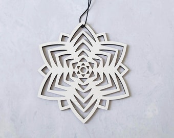 Large 5 inch Wooden Snowflake Ornament- Design 4 in White