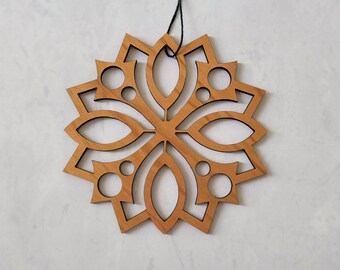 Large 5 inch Wooden Snowflake Ornament- Design 3 in cherry