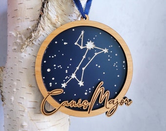 CANIS MAJOR Sirius Constellation - Zodiac Ornament- Wooden Christmas Ornament - with optional personal message on back.