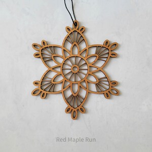Large 5 inch Wooden Snowflake Ornament- Design 1 in Cherry