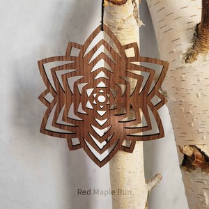 Large 5 inch Wooden Snowflake Ornament- Design 4 in Walnut