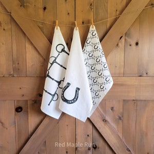 Gift Set of 3- Equestrian Kitchen Towel- Linen Cotton Canvas Equestrian Kitchen Towel- Gifts for Horse Owners- Horse Lover Gifts