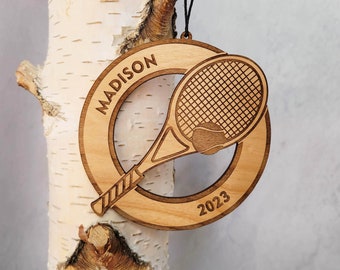 Personalized Tennis Ornament- Tennis- Tennis Racket- Wooden Christmas Ornament