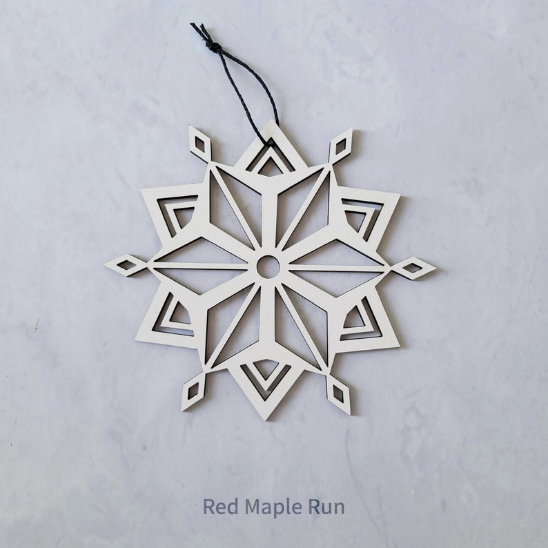 Large 5 inch Wooden Snowflake Ornament Design 2 in white image 3