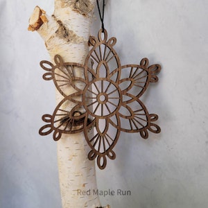 Large 5 inch Wooden Snowflake Ornament- Design 1 in White