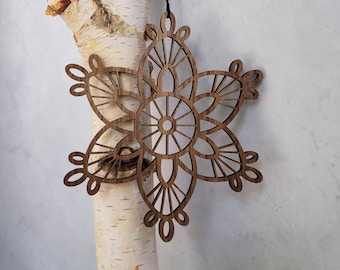 Large 5 inch Wooden Snowflake Ornament- Design 1 in White