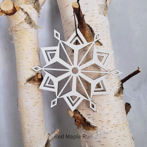 Large 5 inch Wooden Snowflake Ornament- Design 2 in white