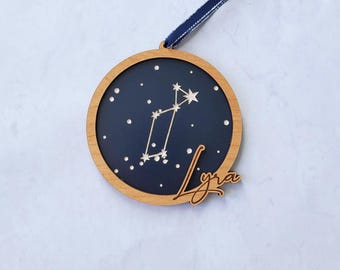LYRA Constellation - Zodiac Ornament - Wooden Christmas Ornament - with optional personal message on back.