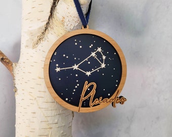 PLEIADES Constellation - Zodiac Ornament- Wooden Christmas Ornament - with optional personal message on back.