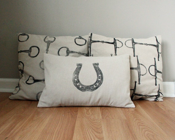 Equestrian Pillow Set of Three hand Horseshoe pillow | Etsy