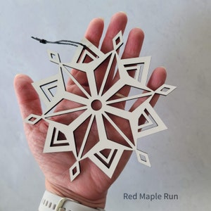 Large 5 inch Wooden Snowflake Ornament Design 2 in white image 2