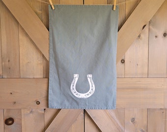 Gray Horseshoe Kitchen Towel- Linen Cotton Canvas Equestrian Kitchen Towel- Gifts for Horse Owners- Horse Lover Gifts