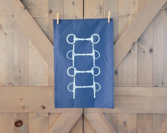 Navy Mixed Bit Kitchen Towel- Linen Cotton Canvas Equestrian Kitchen Towel- Gifts for Horse Owners- Horse Lover Gifts