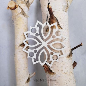 Large 5 inch Wooden Snowflake Ornament- Design 3 in white
