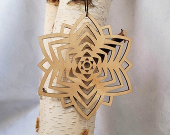 Large 5 inch Wooden Snowflake Ornament- Design 4 in Maple