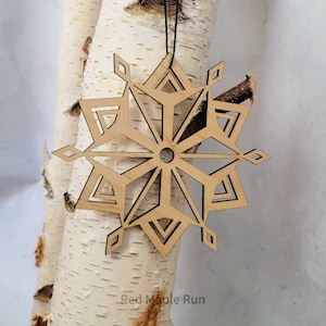 Large 5 inch Wooden Snowflake Ornament- Design 2 in maple