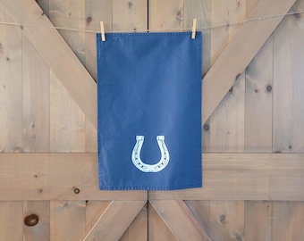 Navy Horseshoe Kitchen Towel- Linen Cotton Canvas Equestrian Kitchen Towel- Gifts for Horse Owners- Horse Lover Gifts