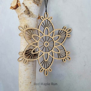 Large 5 inch Wooden Snowflake Ornament- Design 1 in Maple