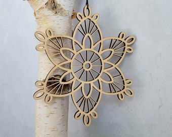 Large 5 inch Wooden Snowflake Ornament- Design 1 in Maple