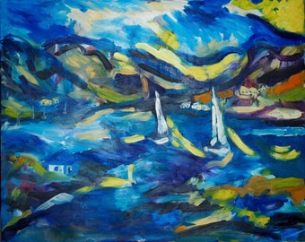 Seascape sailboat impressionist Original Oil Painting 24 x 30 inch on stretched canvas by BrandanC