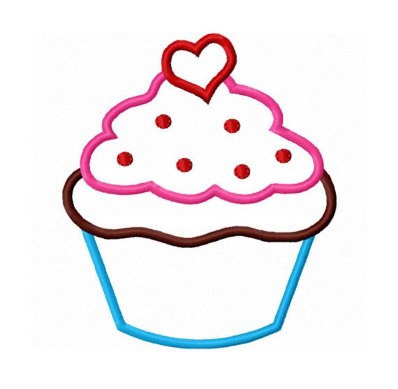 Cupcake With Heart Applique Machine Embroidery Design NO0120 Etsy