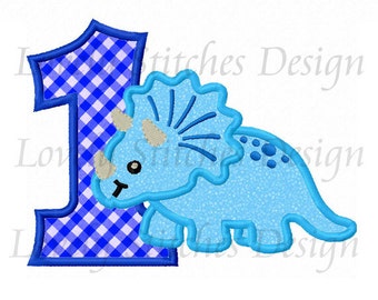 Dinosaur With Number 1 Applique Machine Embroidery Design NO:0491