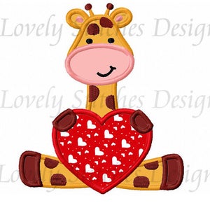 Valentine Day Giraffe With Heart Applique Machine Embroidery Design NO:0657