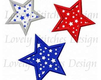 Three Stars Applique Machine Embroidery Design NO:0324