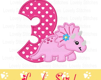 Dinosaur Applique,Dinosour Embroidery,Birthday Applique,Third Birthday,Machine embroidery design NO：0699