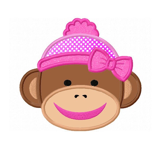 Girl Sock Monkey 01 Applique Machine Embroidery Design NO:0165